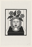 Artist: Groblicka, Lidia. | Title: The flower hat | Date: 1973 | Technique: woodcut, printed in black ink, from one block; touched with white gouache