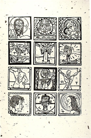 Artist: b'LINES, Benedict' | Title: b'SP for a year' | Date: 1986 | Technique: b'woodcut, printed in black ink, from one block'