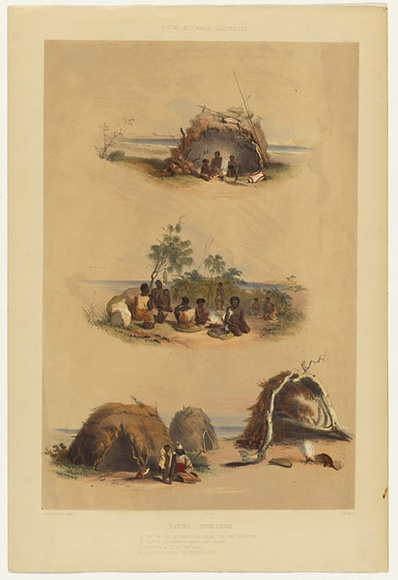 Artist: b'Angas, George French.' | Title: b'The Aboriginal inhabitants [3].' | Date: 1846-47 | Technique: b'lithograph, printed in colour, from multiple stones; varnish highlights by brush'