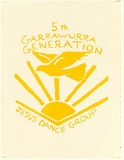 Artist: b'Artist unknown' | Title: b'5th Garrawurra Generation Jesus Dance Group' | Date: c.1992 | Technique: b'screenprint, printed in yellow ink, from one stencil'