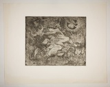 Artist: b'Haxton, Elaine' | Title: b'(Death of minotaur)' | Date: c.1967 | Technique: b'open-bite etching and aquatint'