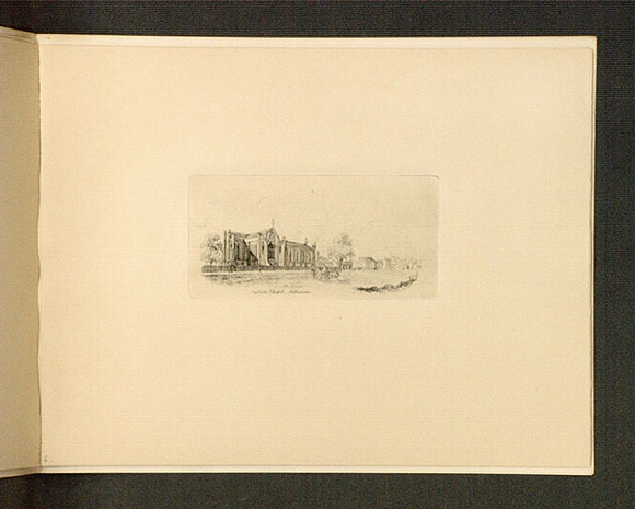 Artist: b'Jones, Henry Gilbert.' | Title: b'Catholic Chapel, Melbourne.' | Date: 1841-45 | Technique: b'etching, printed in black ink, from one copper/plate'