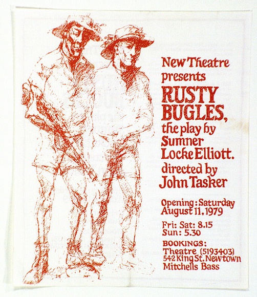 Artist: b'Shaw, Rod.' | Title: b'New Theatre presents Rusty Bugles, the play by Sumner Locke Elliott. Directed by John Tasker [programme]' | Date: 1979 | Technique: b'lithograph'