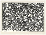 Artist: Paterson, Jim. | Title: not titled [line drawing featuring animal figures, eyes, and claws] | Date: 1984 | Technique: lithograph, printed in black ink, from one stone