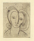 Artist: b'David, Allen.' | Title: b'(Head of woman).' | Date: (1953) | Technique: b'etching, printed in brown ink with plate-tone, from one plate'