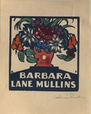 Artist: b'FEINT, Adrian' | Title: b'Bookplate: Barbara Lane Mullins.' | Date: (1927) | Technique: b'wood-engraving, printed in dark blue ink, from one block; hand-coloured' | Copyright: b'Courtesy the Estate of Adrian Feint'