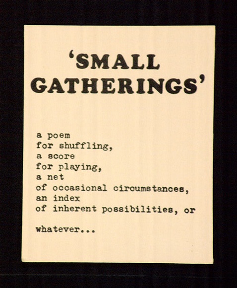 Artist: b'Robertson, Ian.' | Title: b'Small gatherings, wordcards: 16 cards in plastic envelope from the portfolio Rare birds with sticky wings.' | Date: c.1978 | Technique: b'offset-lithograph, printed in black ink'