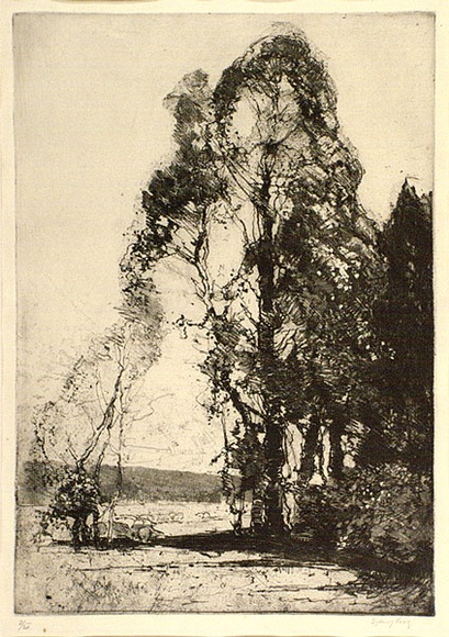 Artist: b'LONG, Sydney' | Title: b'Pastoral softground' | Date: 1918 | Technique: b'softground-etching, printed in warm black ink, from one zinc plate' | Copyright: b'Reproduced with the kind permission of the Ophthalmic Research Institute of Australia'