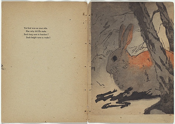Artist: b'Rede, Geraldine.' | Title: b'not titled [large rabbit with tree trunks]' | Date: 1905 | Technique: b'woodcut, printed in colour in the Japanese manner, from multiple blocks'