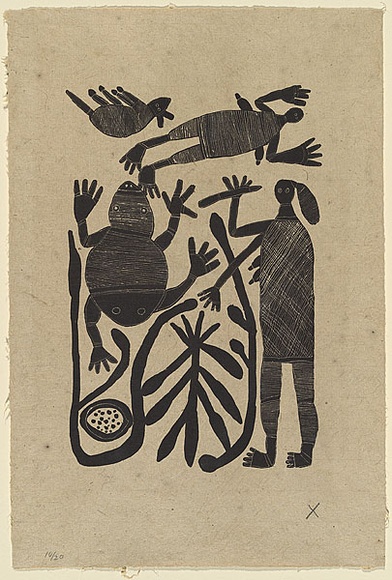 Artist: b'Banggala, England.' | Title: b'Hunting story.' | Date: 1984 | Technique: b'lithograph, printed in black ink, from one stone' | Copyright: b'\xc2\xa9 England Banggala. Licensed by VISCOPY, Australia'