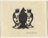 Artist: OGILVIE, Helen | Title: not titled [Three masks, two frontal, one back view on mannequin heads] | Date: 1949 | Technique: wood-engraving, printed in black ink, from one block