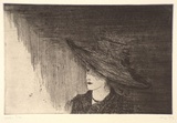 Artist: b'Crawford, Marian.' | Title: b'not titled [woman with hat]' | Date: 1992 | Technique: b'etching printed in black ink, from one plate'