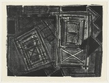 Artist: Wickham, Stephen. | Title: not titled [rectangles with criss-cross] | Date: 1986 | Technique: lithograph, printed with black ink, from one stone | Copyright: Stephen Wickham is represented by Australian Galleries Works on paper Sydney & Stephen McLaughlan Gallery, Melbourne
