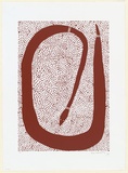 Artist: b'GUDTHAYKUDTHAY, Philip' | Title: b'Large red ochre snake with decoration dot infill' | Date: 1998, 27 October | Technique: b'screenprint, printed in colour, from multiple stencils' | Copyright: b'\xc2\xa9 Philip Gudthaykudthay. Licensed by VISCOPY, Australia'