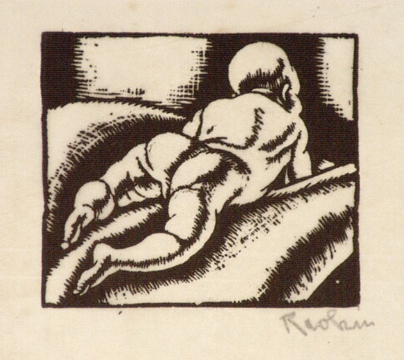 Artist: b'Hawkins, Weaver.' | Title: b'(Back view of crawling baby)' | Date: c.1929 | Technique: b'woodcut, printed in black ink, from one block' | Copyright: b'The Estate of H.F Weaver Hawkins'