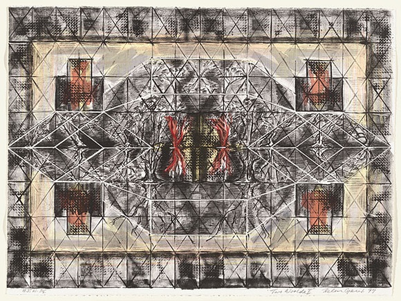 Artist: b'Geier, Helen.' | Title: b'Two worlds I' | Date: 1997, August | Technique: b'lithograph, printed in black ink, from one stone; hand-coloured'