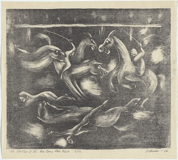 Artist: b'Hinder, Frank.' | Title: b'Spectres of the Gee-bung Polo Club' | Date: 1946 | Technique: b'lithograph, printed in black ink, from one stone'