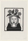 Artist: b'Groblicka, Lidia.' | Title: b'The flower hat' | Date: 1973 | Technique: b'woodcut, printed in black ink, from one block; touched with white gouache'