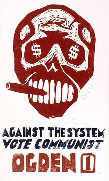 Artist: b'Counihan, Noel.' | Title: b'Election poster: (red skull).' | Date: 1972 | Technique: b'linocut, printed in red ink, from one block'