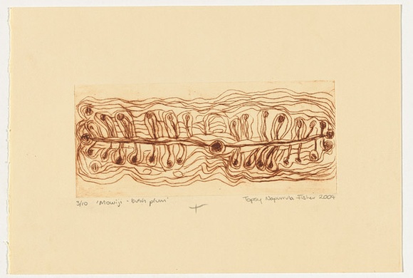 Artist: b'NAPURRULA FISHER, Topsy' | Title: b'Mowiji - bush plum' | Date: 2004 | Technique: b'drypoint etching, printed in brown ink, from one perspex plate'