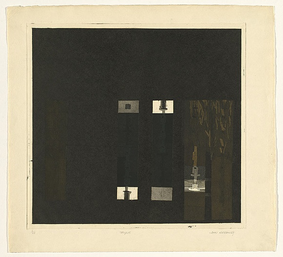 Artist: b'Neeson, John P.' | Title: b'Temple' | Date: 1969 | Technique: b'etching and aquatint, printed in black ink, from one plate'