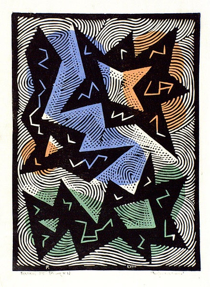 Artist: b'Hawkins, Weaver.' | Title: b'Angles and curves' | Date: 1958 | Technique: b'linocut, printed in colour, from two blocks' | Copyright: b'The Estate of H.F Weaver Hawkins'