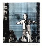 Artist: WICKS, Arthur | Title: Portrait of the artist having absorbing Kirschoff's law | Date: 1976 | Technique: etching, printed in colour, from one plate