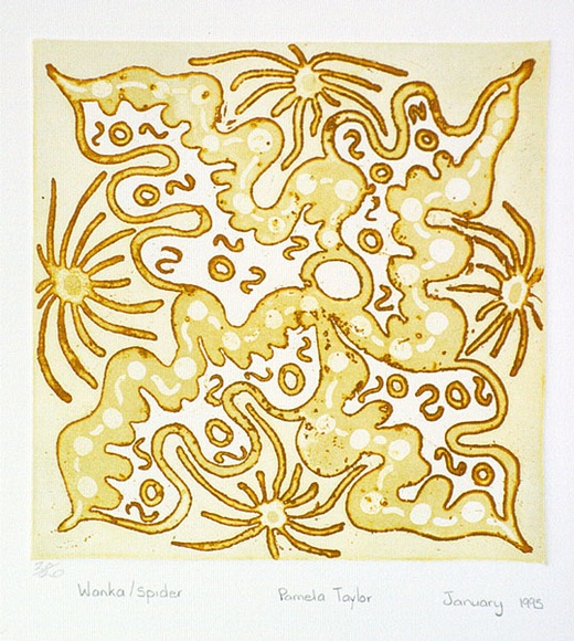 Artist: b'Taylor, Pamela.' | Title: b'Wanka' | Date: 1995, January | Technique: b'aquatint, sugarlift and etching, printed in yellow ink with plate-tone, from one plate'