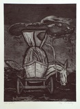 Artist: b'Bodey, Elisabeth.' | Title: b'Folly' | Date: 1986, November | Technique: b'sugarlift etching, printed in blue/black ink, from one plate'