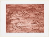 Artist: Clarmont, Sammy. | Title: Don't go in the bush at night | Date: 1999 | Technique: etching and collagraph, printed in red ochre ink, from one plate