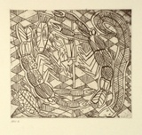 Artist: Green, Eddie. | Title: Jrrrimbah, bat, snake and turtle | Date: 1994, October - November | Technique: etching, printed in black ink, from one plate
