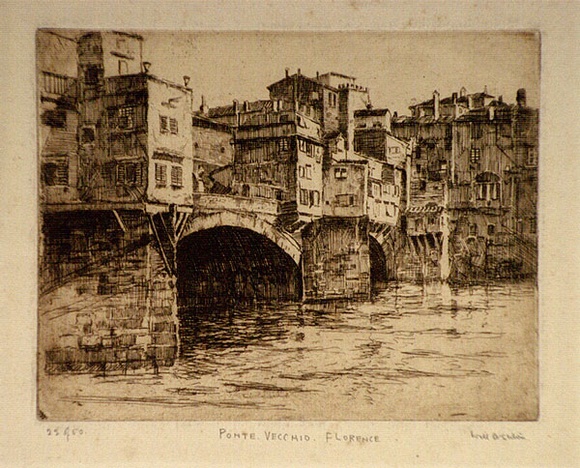 Artist: b'Ashton, Will.' | Title: b'Ponte Vecchio, Florence' | Date: c.1930 | Technique: b'etching, printed in brown ink, from one plate'