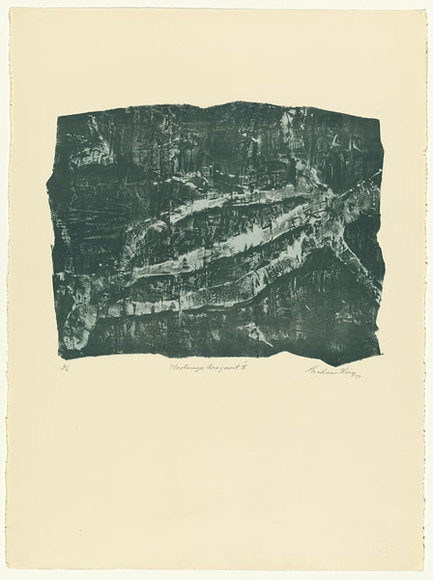 Artist: b'KING, Grahame' | Title: b'Mootwingee fragment II' | Date: 1973 | Technique: b'lithograph, printed in colour, from two stones [or plates]'