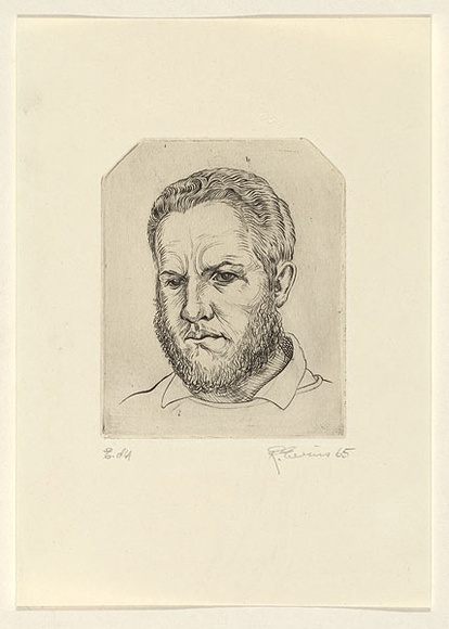 Artist: EWINS, Rod | Title: Self-portrait. | Date: 1965 | Technique: line-engraving, printed in black ink, from one copper plate
