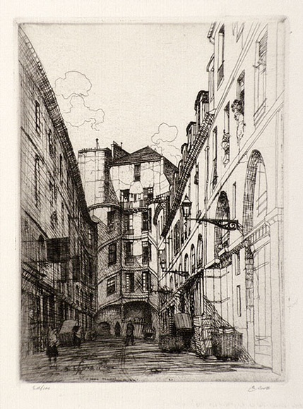Artist: b'Scott, Eric.' | Title: b'Cour du Dragon' | Date: c.1939 | Technique: b'etching, printed in black ink, from one plate'