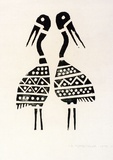 Artist: TUNGUTALUM, Bede | Title: Two standing birds | Date: 1970 | Technique: woodcut, printed in black ink, from one block