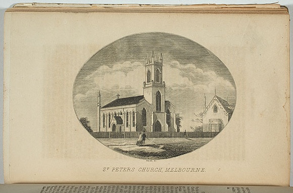 Artist: b'Ham Brothers.' | Title: bSt Peter's church, Melbourne. | Date: 1851 | Technique: b'engraving, printed in black ink, from one copper plate'