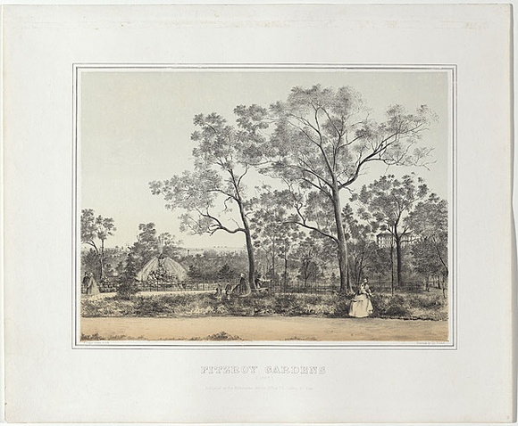 Artist: b'Cogne, Francois.' | Title: b'Fitzroy gardens.' | Date: 1863-64 | Technique: b'lithograph, printed in colour, from two stones'