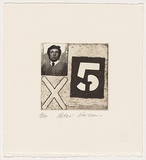 Artist: Pinson, Peter | Title: Self portrait | Date: c.2003 | Technique: thermal transfer; open-bite and aquatint, printed in black ink ink, from one plate