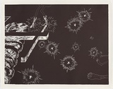 Artist: COLEING, Tony | Title: Battlefield (crucifix on side with high heel boots). | Date: 1986 | Technique: linocut, printed in black ink, from one block