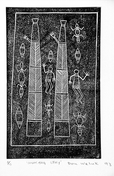 Artist: Weluk, Don. | Title: Sugarbag story | Date: 1993 | Technique: linocut, printed in black ink, from one block