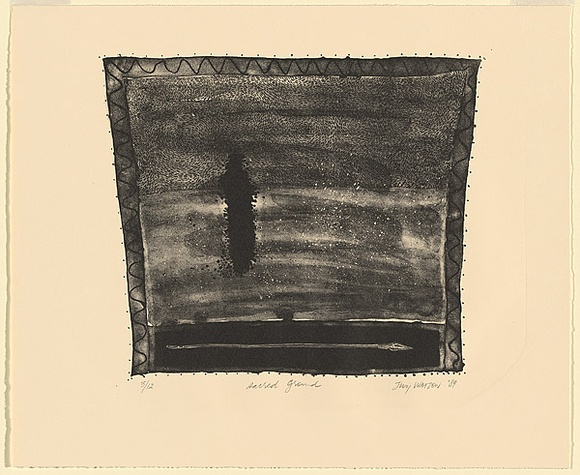 Artist: b'Watson, Judy.' | Title: b'sacred ground' | Date: 1989 | Technique: b'lithograph, printed in black ink, from one stone'