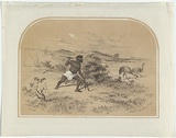 Artist: b'GILL, S.T.' | Title: b'Native sneaking emu.' | Date: c.1854 | Technique: b'lithograph, printed in colour, from two stones (black and buff)'