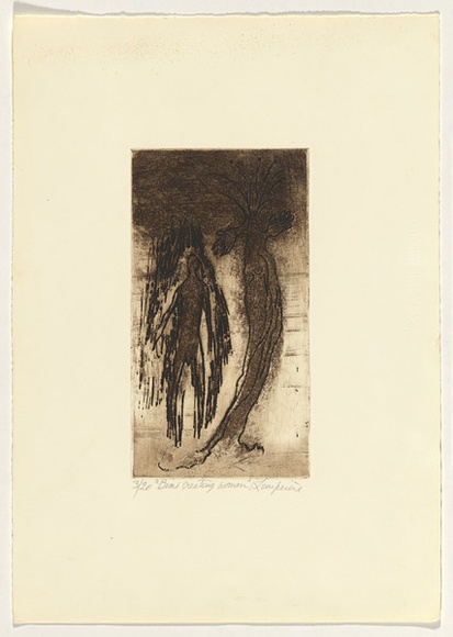 Artist: b'Lempriere, Helen' | Title: b'Bimi creating woman' | Date: 1960s | Technique: b'etching and aquatint, printed in black ink with plate-tone, from one plate'