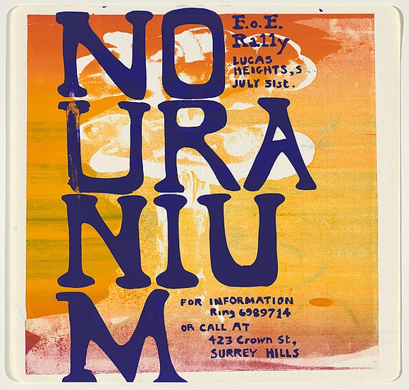 Artist: b'UNKNOWN' | Title: b'No uranium' | Date: 1977 | Technique: b'screenprint, printed in colour, from multiple stencils'