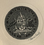 Artist: b'FEINT, Adrian' | Title: b'Bookplate: Bank of New South Wales Library, 1817.' | Date: (1936) | Technique: b'process block, printed in black ink, from one block' | Copyright: b'Courtesy the Estate of Adrian Feint'