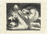 Artist: b'BOYD, Arthur' | Title: b'St Francis being beaten by his father.' | Date: (1965) | Technique: b'lithograph, printed in black ink, from one plate' | Copyright: b'Reproduced with permission of Bundanon Trust'