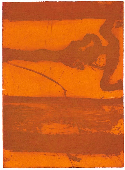 Title: b'Shallow grave 1 [panel 15]' | Date: 2000 | Technique: b'liftground aquatint, printed in red ink, from one copper plate; woodcut, printed in orange ink, from one block'