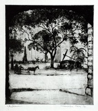 Artist: FULLWOOD, A.H. | Title: Macquarie Place, Sydney. | Date: c.1923 | Technique: etching, printed in blue/black ink with plate-tone, from one plate