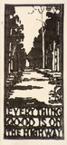 Artist: Derham, Frances. | Title: Everything good is on the highway. | Date: (1925) | Technique: linocut, printed in black ink, from one block